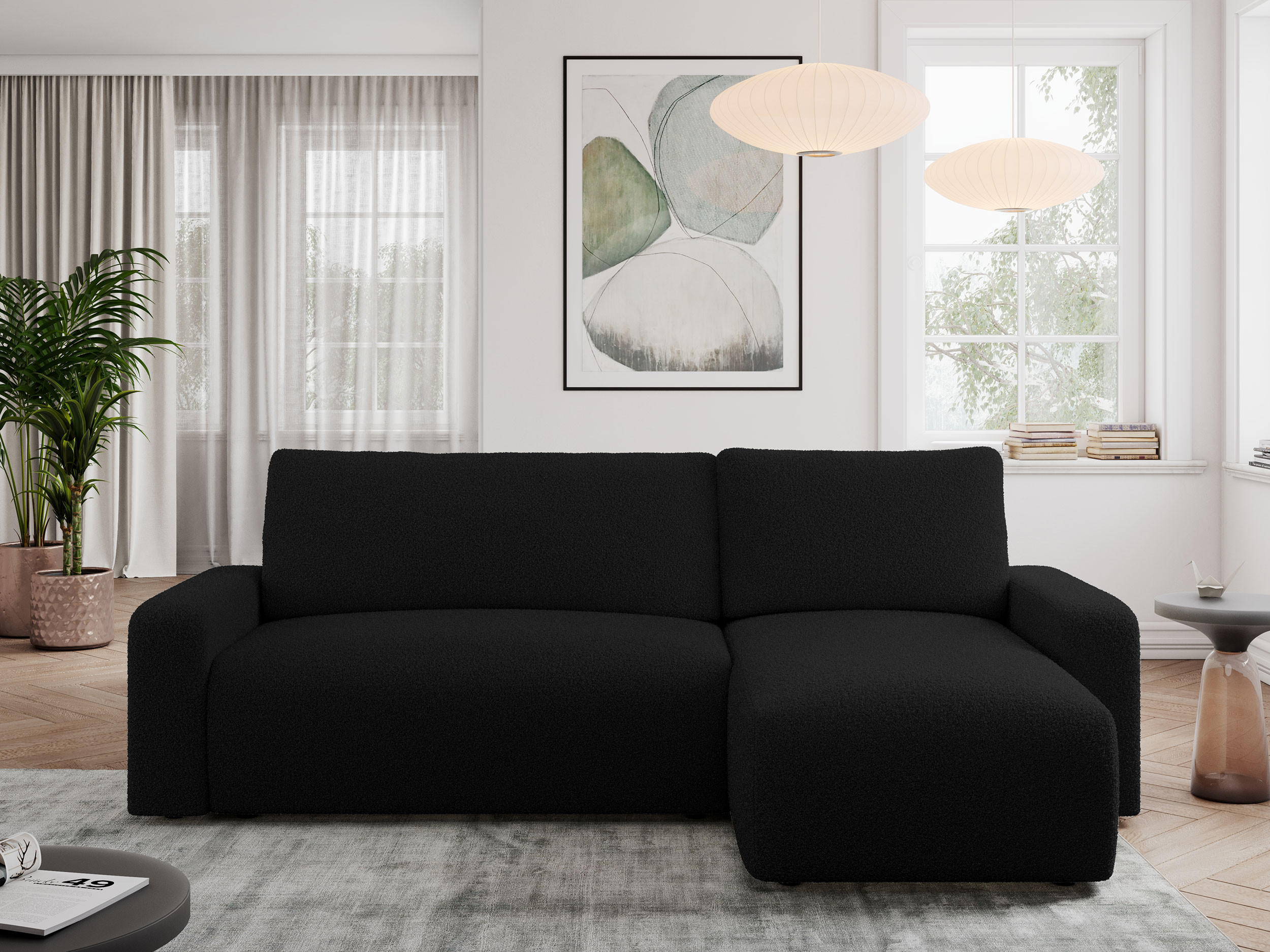 ECKSOFA ARGOS Schwarz Boucle - Schwarz, Kunststoff/Textil (245/150cm) - MKS