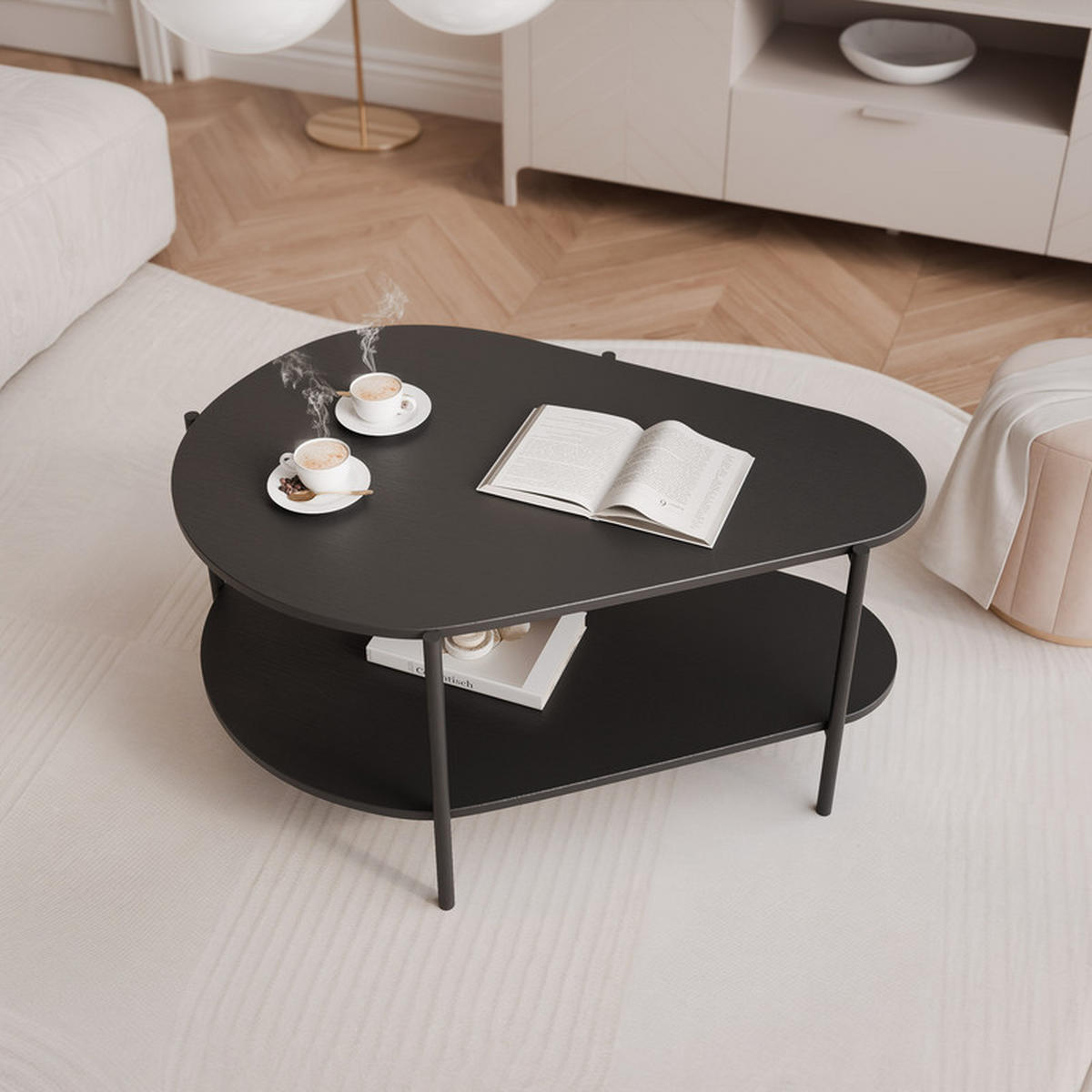COUCHTISCH LORIEN 90/65/45 cm Rechteckig, Schwarz - Schwarz, Holzwerkstoff/Metall (65/90/45cm) - Idohome