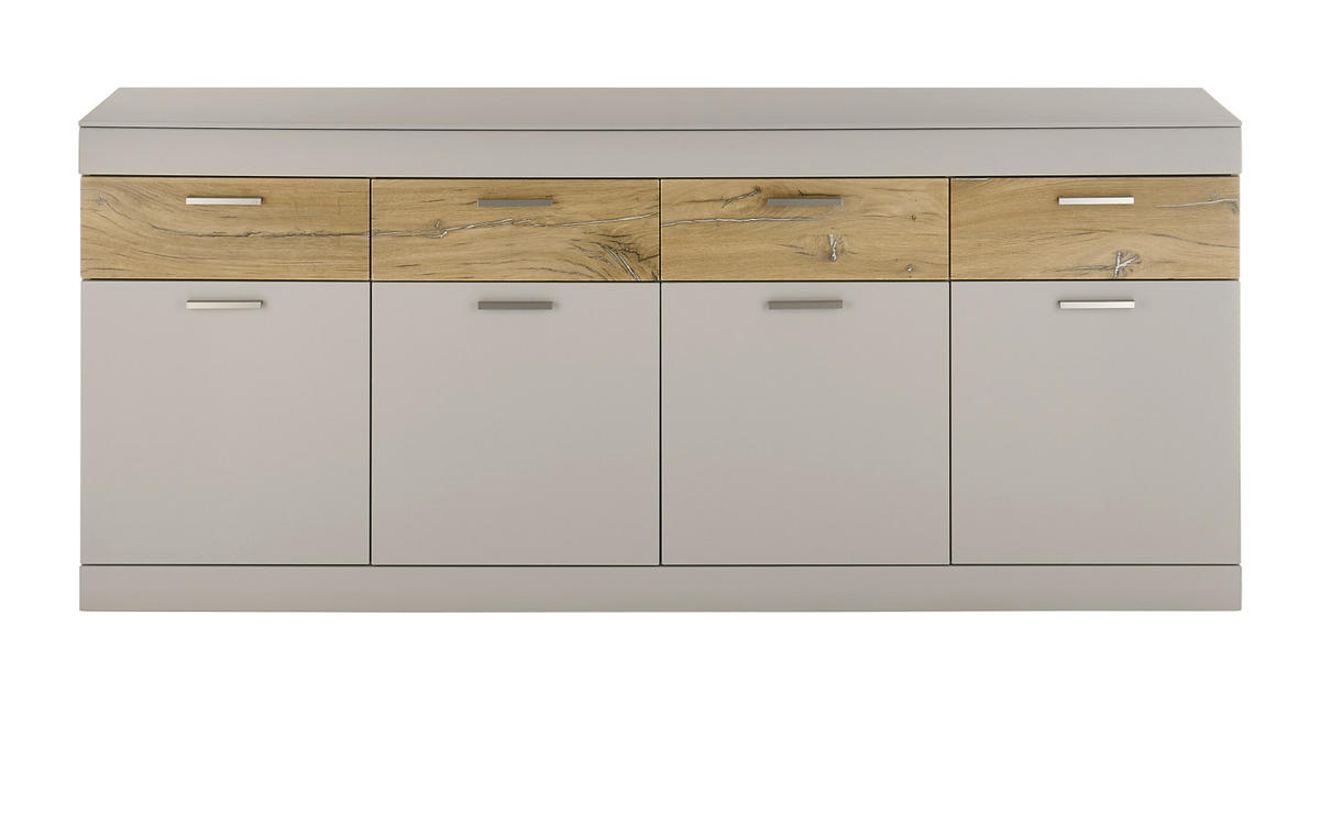 EX! SIDEBOARD grau matt, Zinneiche 200 cm, Kommode mit Soft-Close-Funktion - Eichefarben/Silberfarben, Holzwerkstoff/Metall (200/85/42cm) - Furn.Design