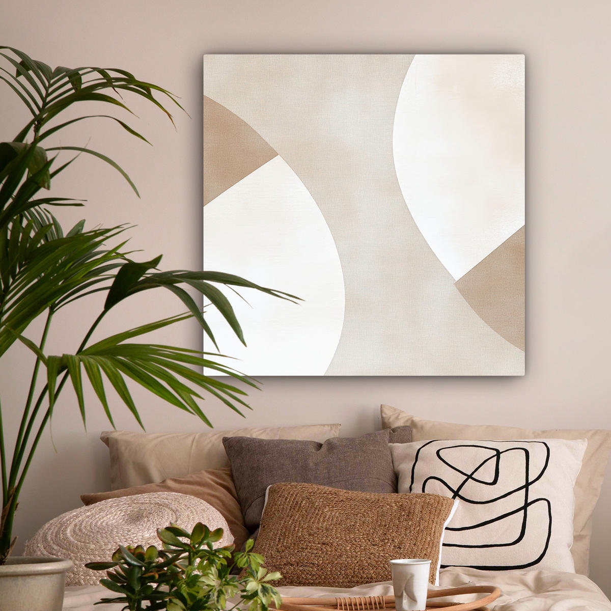 LEINWANDBILD Braun - Japandi - Abstrakt 90x90 cm - Sandfarben, Textil (90/90cm) - MuchoWow