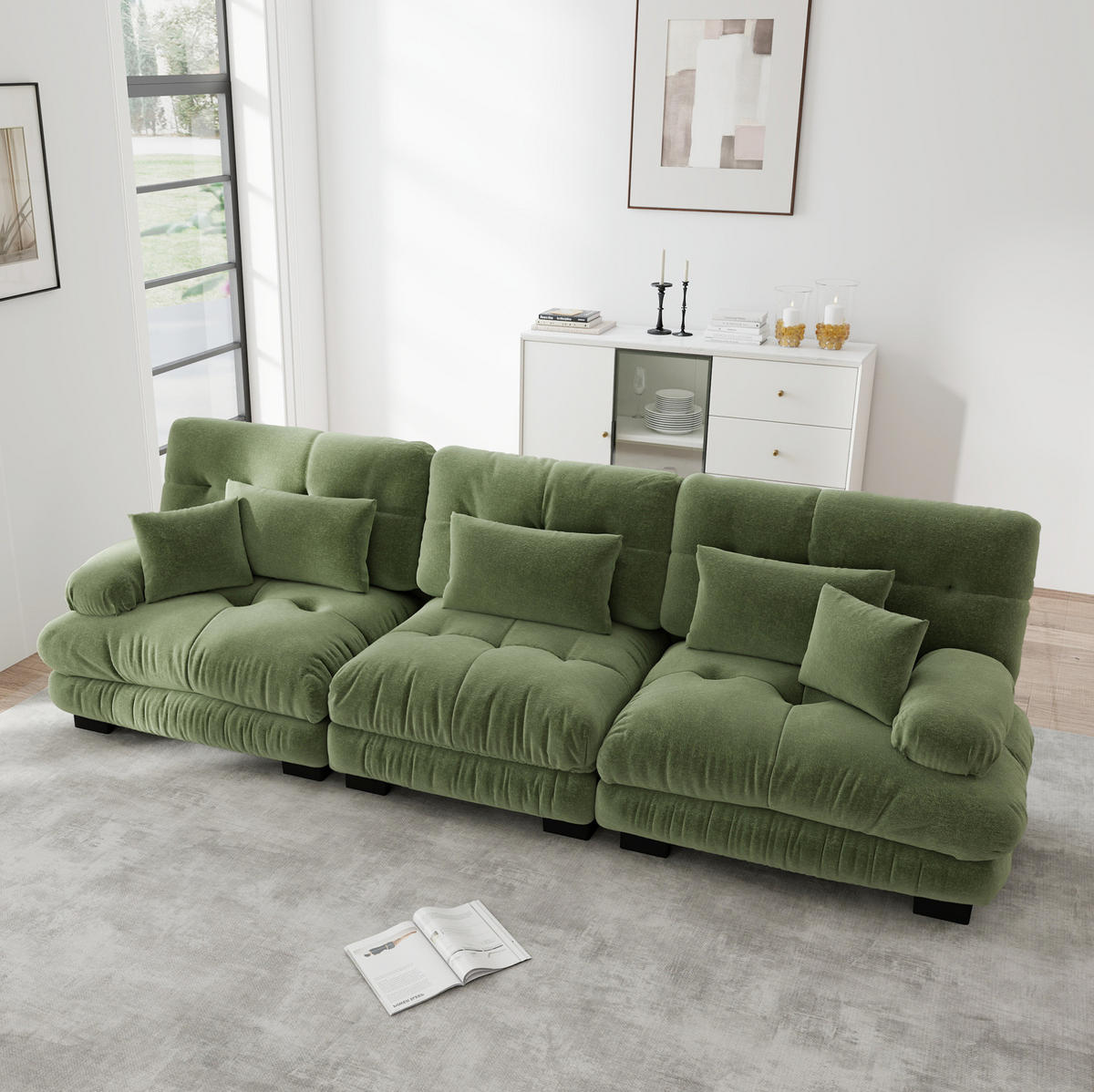 SOFA modular Chenille Grün - Grün, Kunststoff (77/81/313cm) - Meubliv