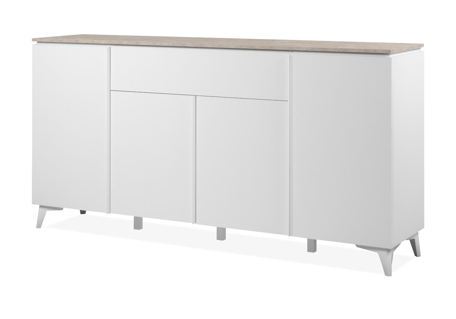 SIDEBOARD weiß, Sandstein 177 cm, Kommode 4-türig - Weiß, Holzwerkstoff/Kunststoff (177/92/40cm) - Furn.Design