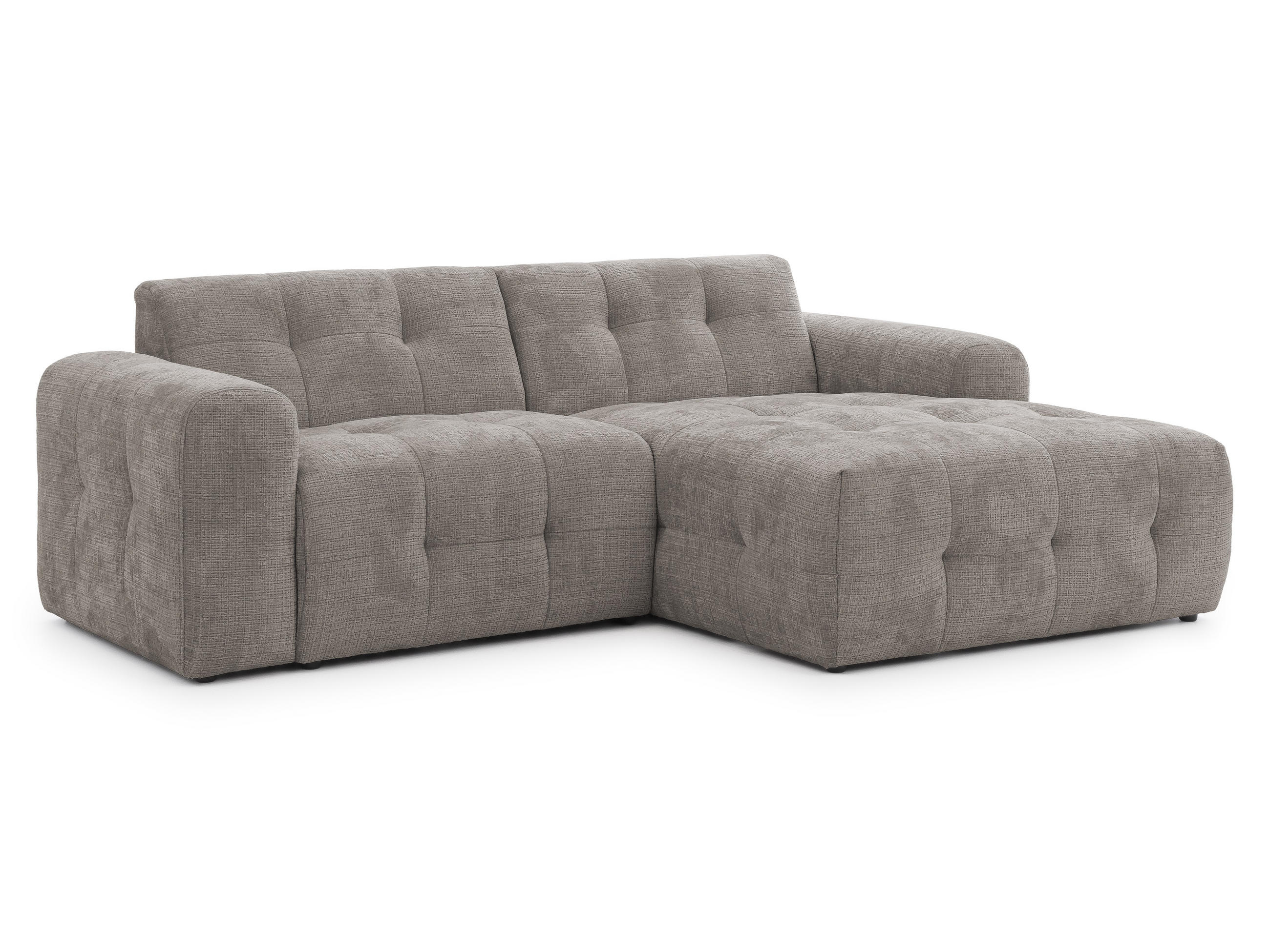 ECKSOFA Kozy im Bumpy-Design mit fester Rückenlehne aus weichem Taupe Chenille-Stoff - Ottomane rechts - Taupe/Schwarz, Holz/Kunststoff (234/161cm) - S-Style Möbel
