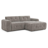 ECKSOFA Kozy im Bumpy-Design mit fester Rückenlehne aus weichem Taupe Chenille-Stoff - Ottomane rechts - Taupe/Schwarz, Holz/Kunststoff (234/161cm) - S-Style Möbel