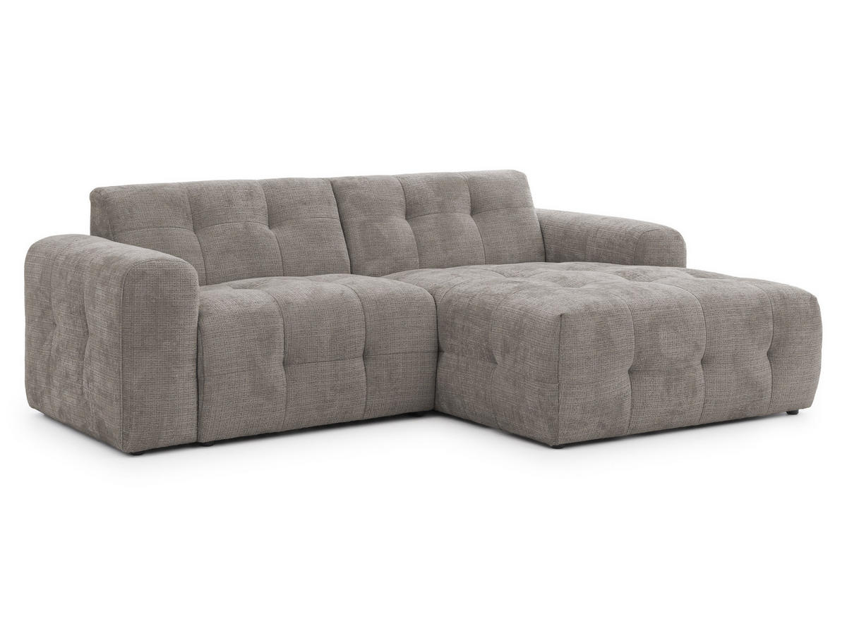 ECKSOFA Kozy im Bumpy-Design mit fester Rückenlehne aus weichem Taupe Chenille-Stoff - Ottomane rechts - Taupe/Schwarz, Holz/Kunststoff (234/161cm) - S-Style Möbel