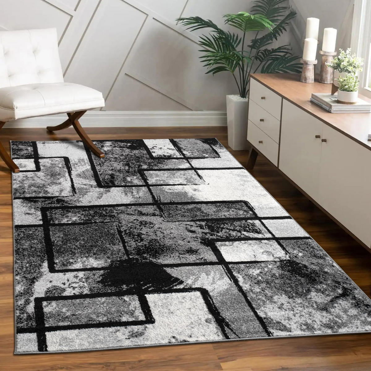 TEPPICH Kurzflor Geometrisches Rechteckmuster Wohnzimmer schmutzabweisend Grau Rechteckig 60x100 - Grau, Textil (60/100cm) - KADIMA DESIGN