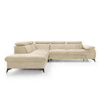 ECKSOFA FIORE Creme Velours-Stoff mit Schlaffunktion - Creme, Holz (275/221cm) - MASSENO