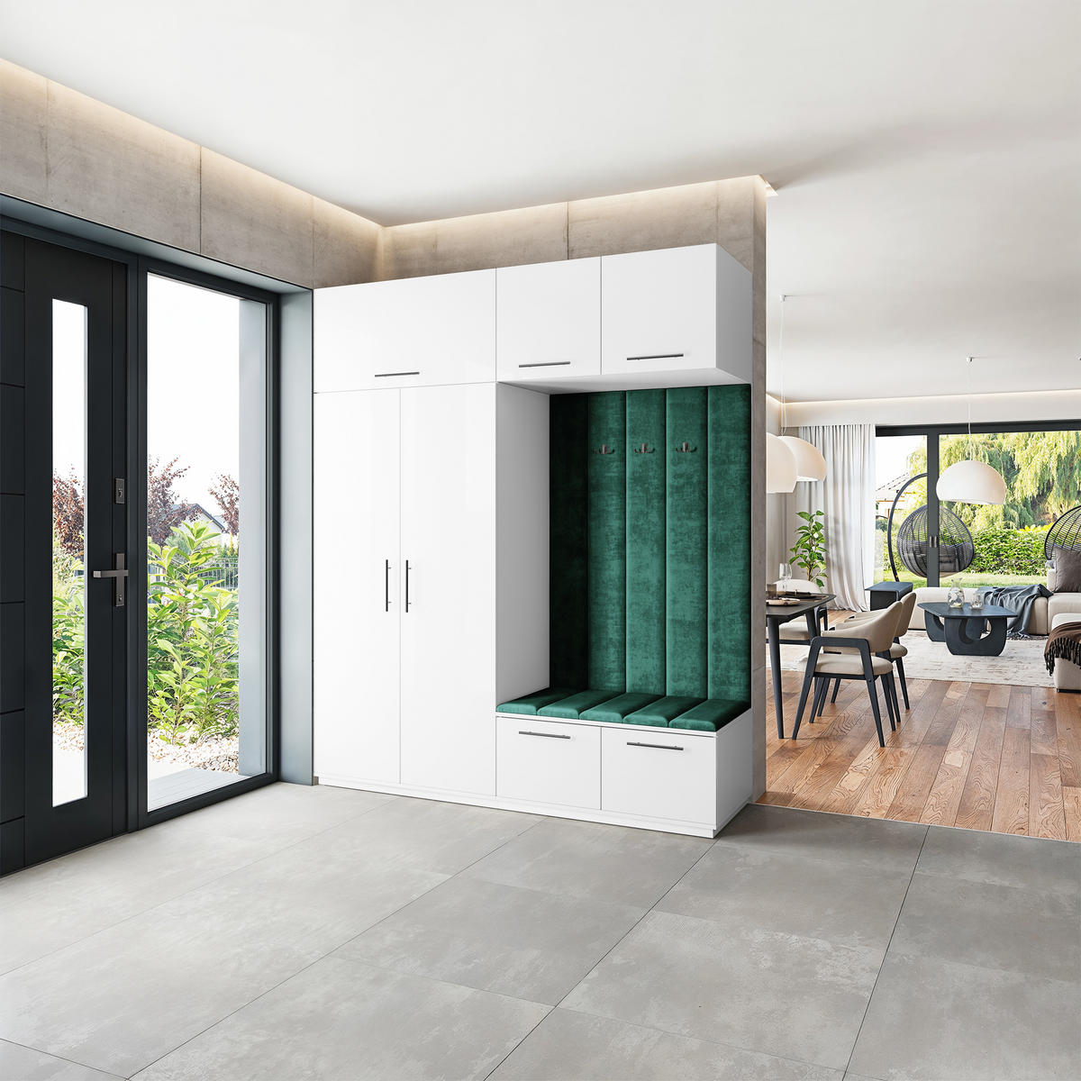 GARDEROBENSCHRANK REMA 200/240/60 cm Modern Garderobe-Set Weiß - Weiß/Grün, Holzwerkstoff (200/240/60cm) - MASSENO