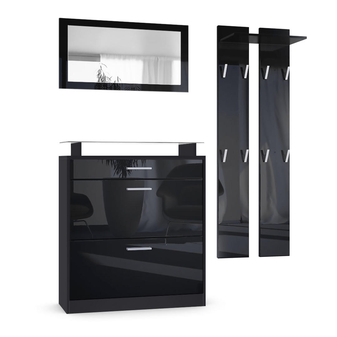 Vladon Garderobe Schwarz Hochglanz 180x200x23 cm