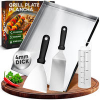 SET PLANCHA GRILLPLATTE Edelstahl inkl. 2 Grillspachteln & Ölflasche - 30x40 cm - Edelstahlfarben, Metall (30/40cm) - Blumtal
