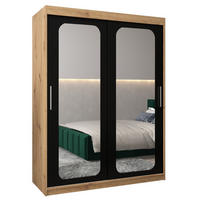 SCHWEBETÜRENSCHRANK 200/150/62 2-türig - Silberfarben/Schwarz, Holz/Kunststoff (150/200/62cm) - Abiks Möbel