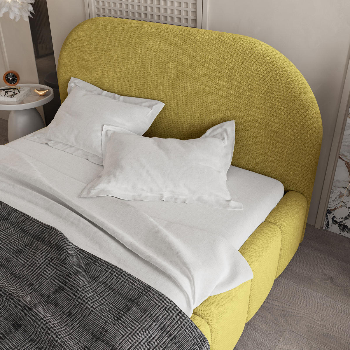 POLSTERBETT FLUSSO 160x200 cm mit Bettkästen - Gelb - Gelb, Holz (160/200cm) - MASSENO