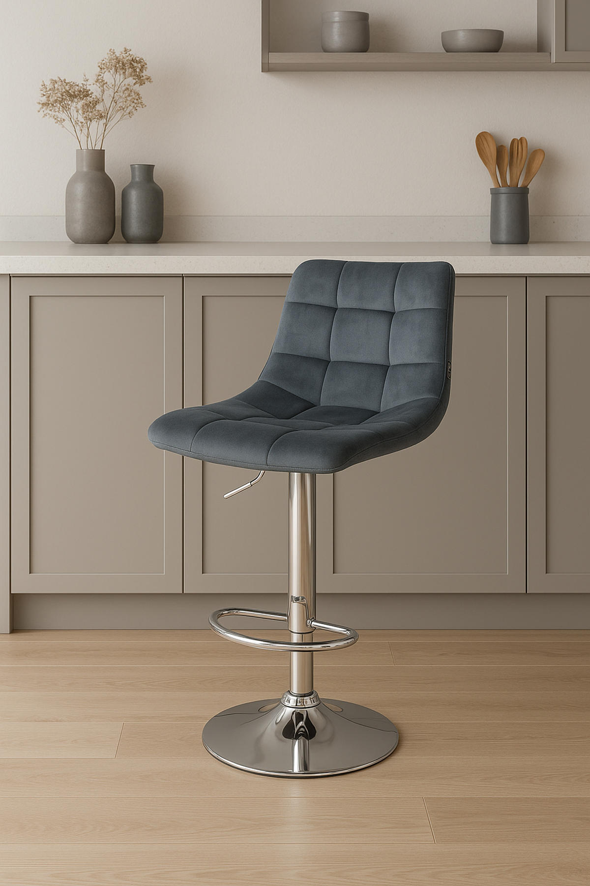 BARHOCKER 2er Set James Samt chrom dunkelgrau - Chromfarben/Grau, Textil/Metall (43/108.5/46.5cm) - TPFLiving