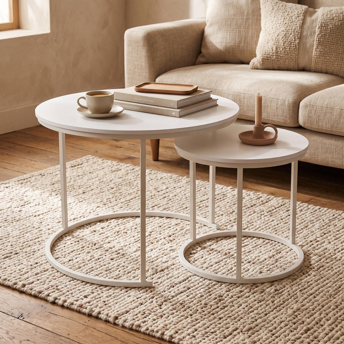 COUCHTISCH 2er-Set rund Weiß - Weiß, Metall (60/60/50cm) - SCENA LIVING