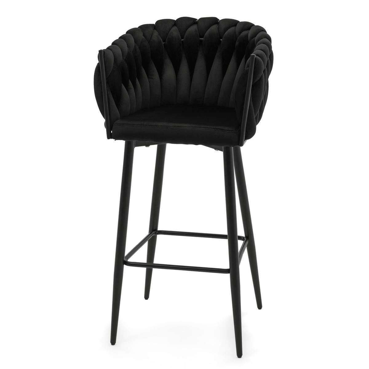 BARHOCKER LATINA gepolsterter mit Steppung - schwarz - Samt Velour - Schwarz, Metall (54/95/55cm) - NEW HOME
