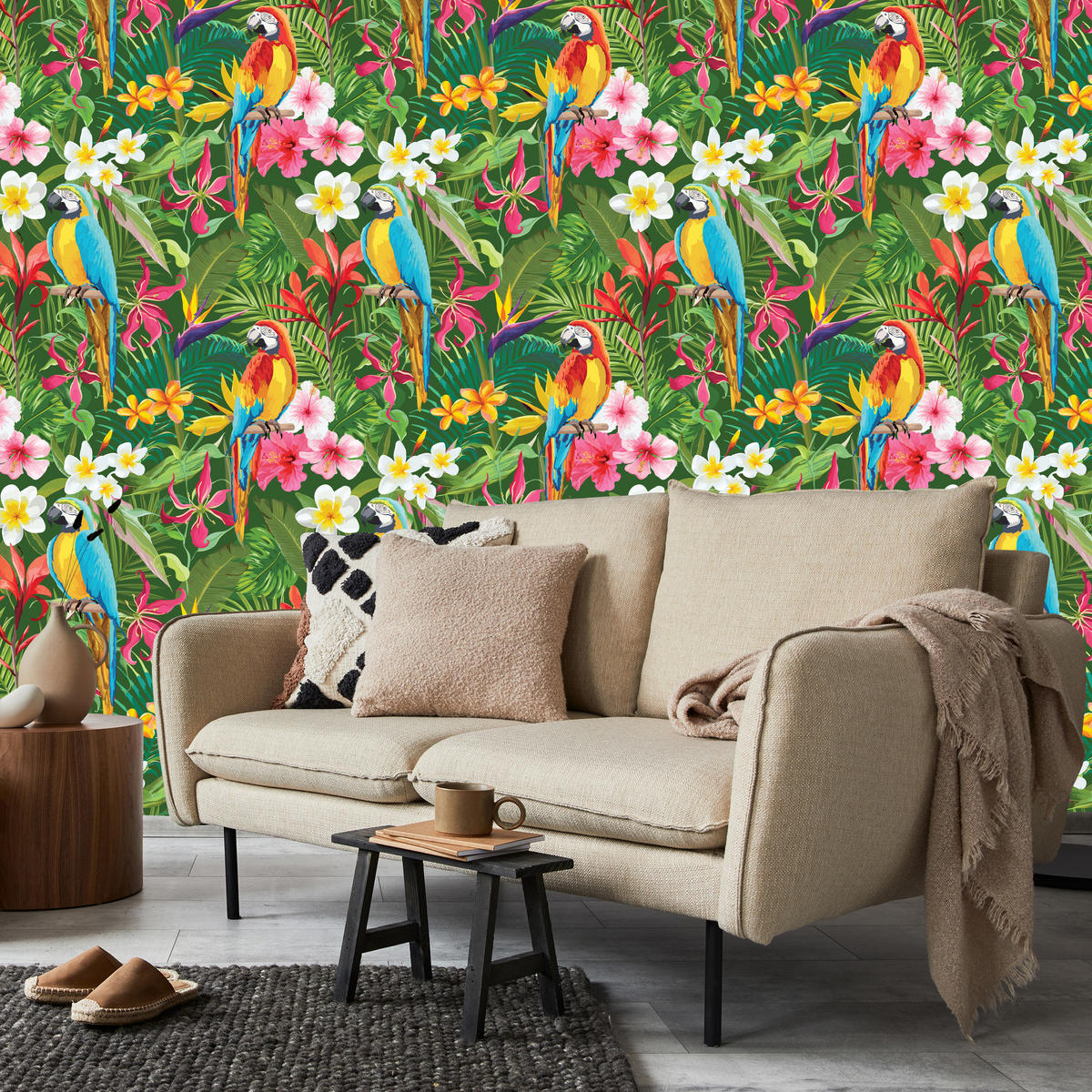 VLIESTAPETE Tropische Papageien – Grün, Bunt – 50x1000 cm - Multicolor/Grün, Papier (50/1000cm) - Muralo
