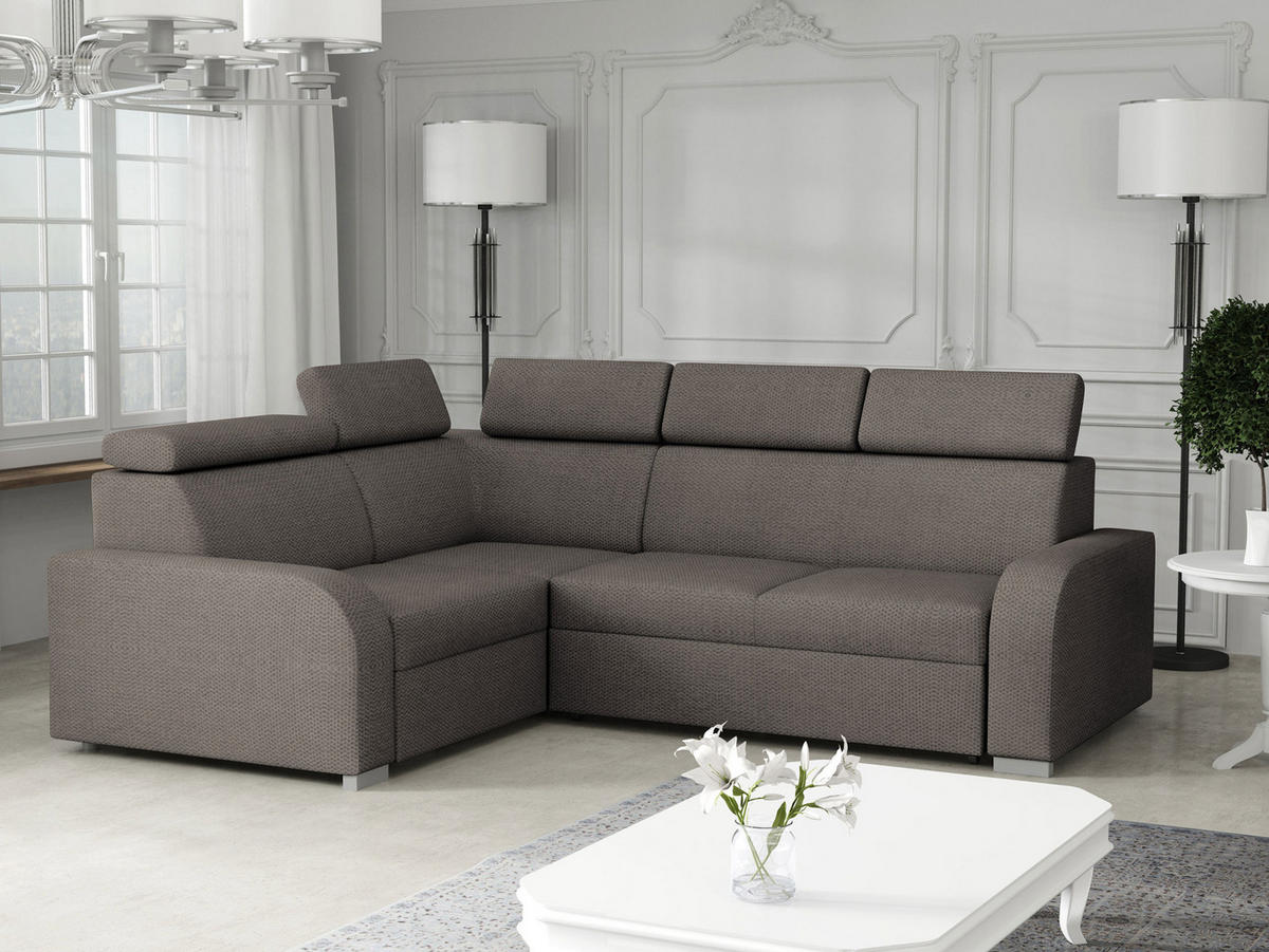 ECKSOFA Oslo 2rR1 80 - Silberfarben/Braun, Holz/Kunststoff (250/200cm) - MIRJAN24
