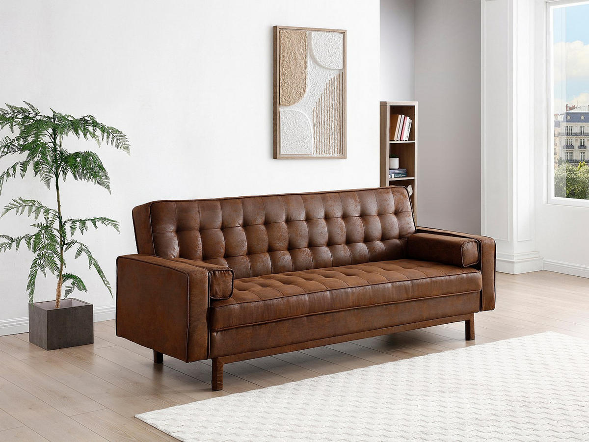 SCHLAFSOFA Klappsofa - Microfaser - Vintage-Optik - Braun - ELEANOR II - Braun, Textil (230/94/94cm) - Vente-Unique