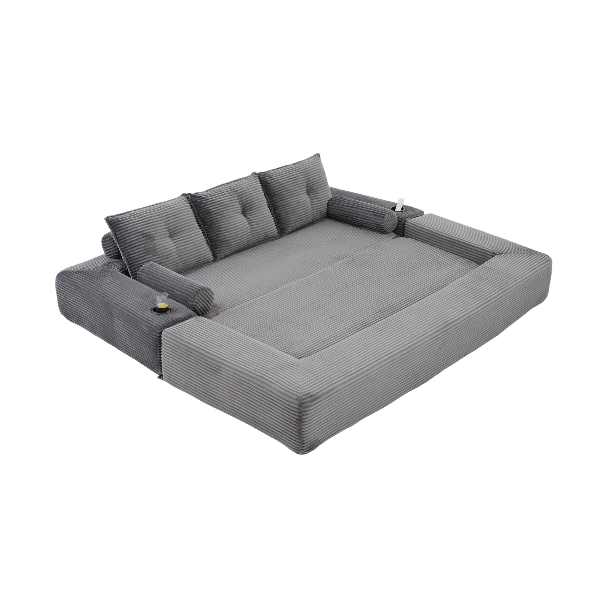 SCHLAFSOFA, 2-in-1 Klappsofa mit Getränkehalter, Modulares Bodensofa Cordstoff, Dunkelgrau - Dunkelgrau, Textil (232/80/98cm) - LVHOM