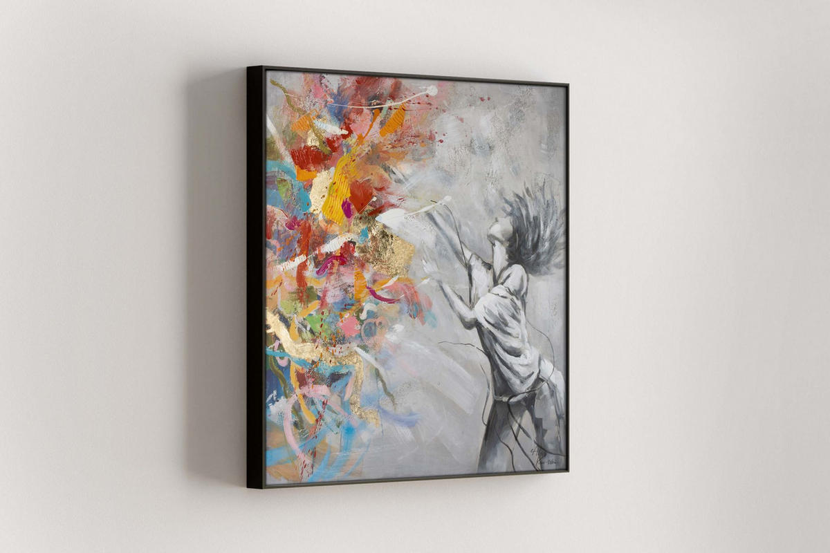 RUČNE MAĽOVANÝ AKRYLOVÝ OBRAZ 80/80 cm, sivý, abstraktný geometrický motív - sivá, drevo/textil (80/80cm) - KUNSTLOFT