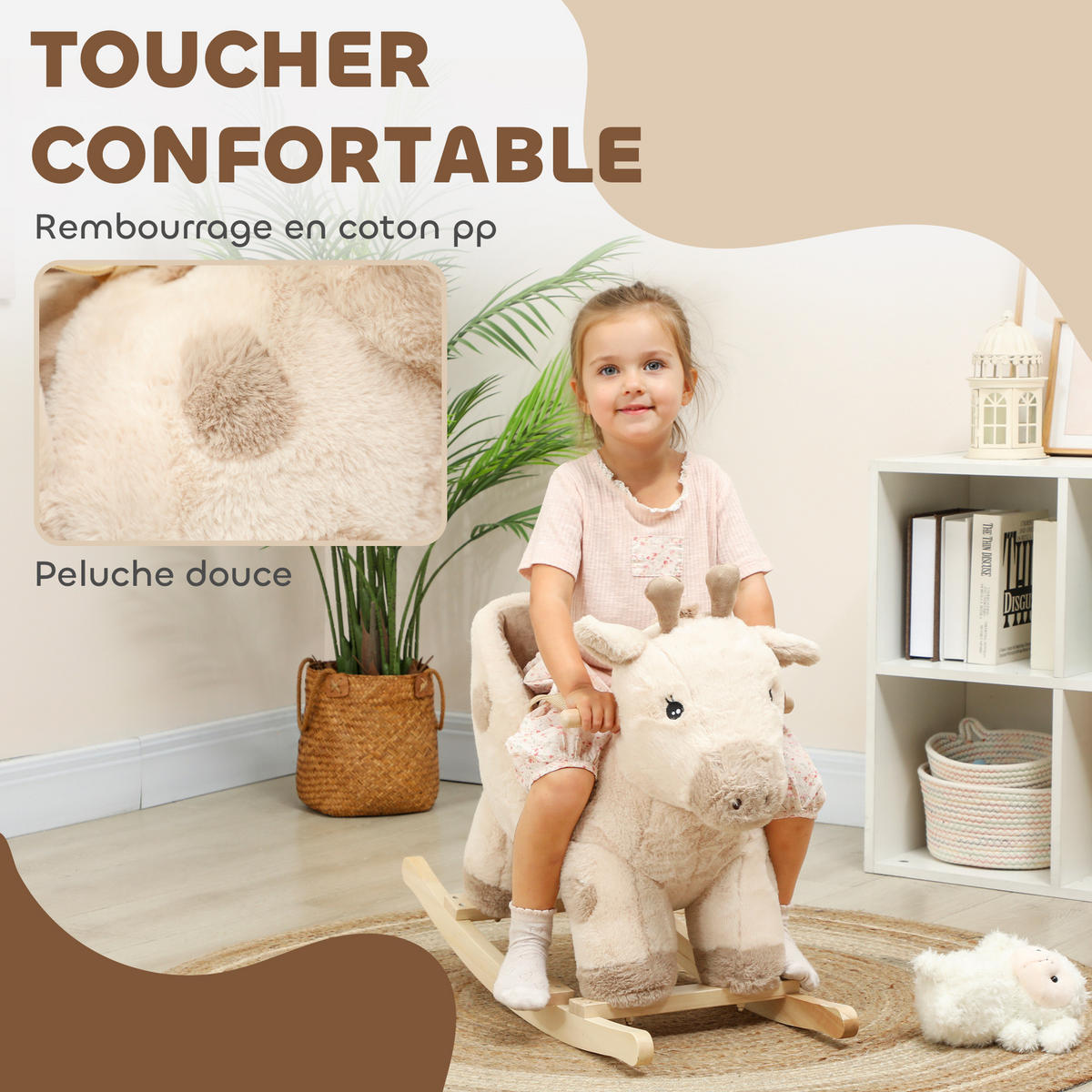 SCHAUKELPFERD DE-18247 Giraffe mit Sound & Sicherheitsgurt Beige - Beige, Holz (35/50/68cm) - ComfortXL