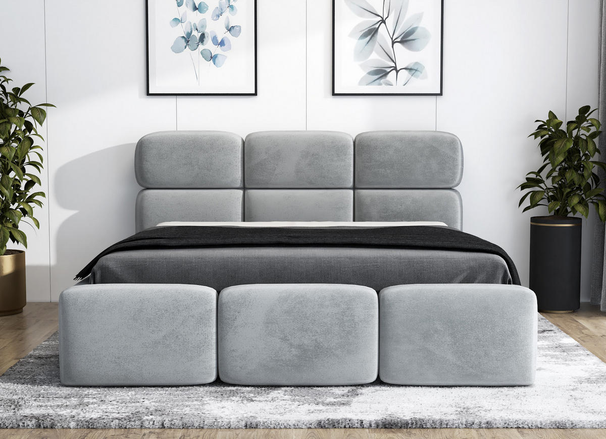 POLSTERBETT MAROKO 90x200 Hellgrau - Hellgrau, Textil (90/200cm) - A&J MöbelLand