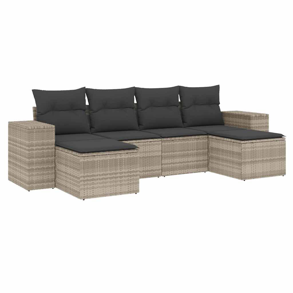 GARTEN-SOFAGARNITUR 6-TLG. Mit Kissen Hellgrau Poly Rattan - Grau, Kunststoff - vidaXL