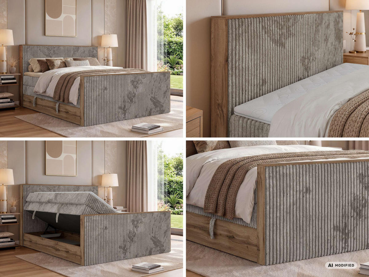 POSTEL BOXSPRING WOOD KING DUO 140/200 - Světle hnědá Manšestr - Topper T25 - H3 - černá/světle hnědá, textil/plast (140/200cm) - MKS