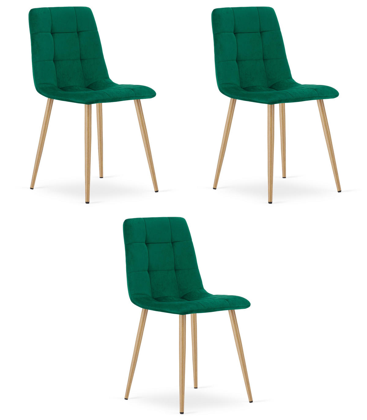 ESSZIMMERSTUHL 3-er Set PYRA dunkelgrüner Sitz, Beine in Holzfarbe - Dunkelgrün/Eichefarben, Textil (45/87/50.5cm) - Valora