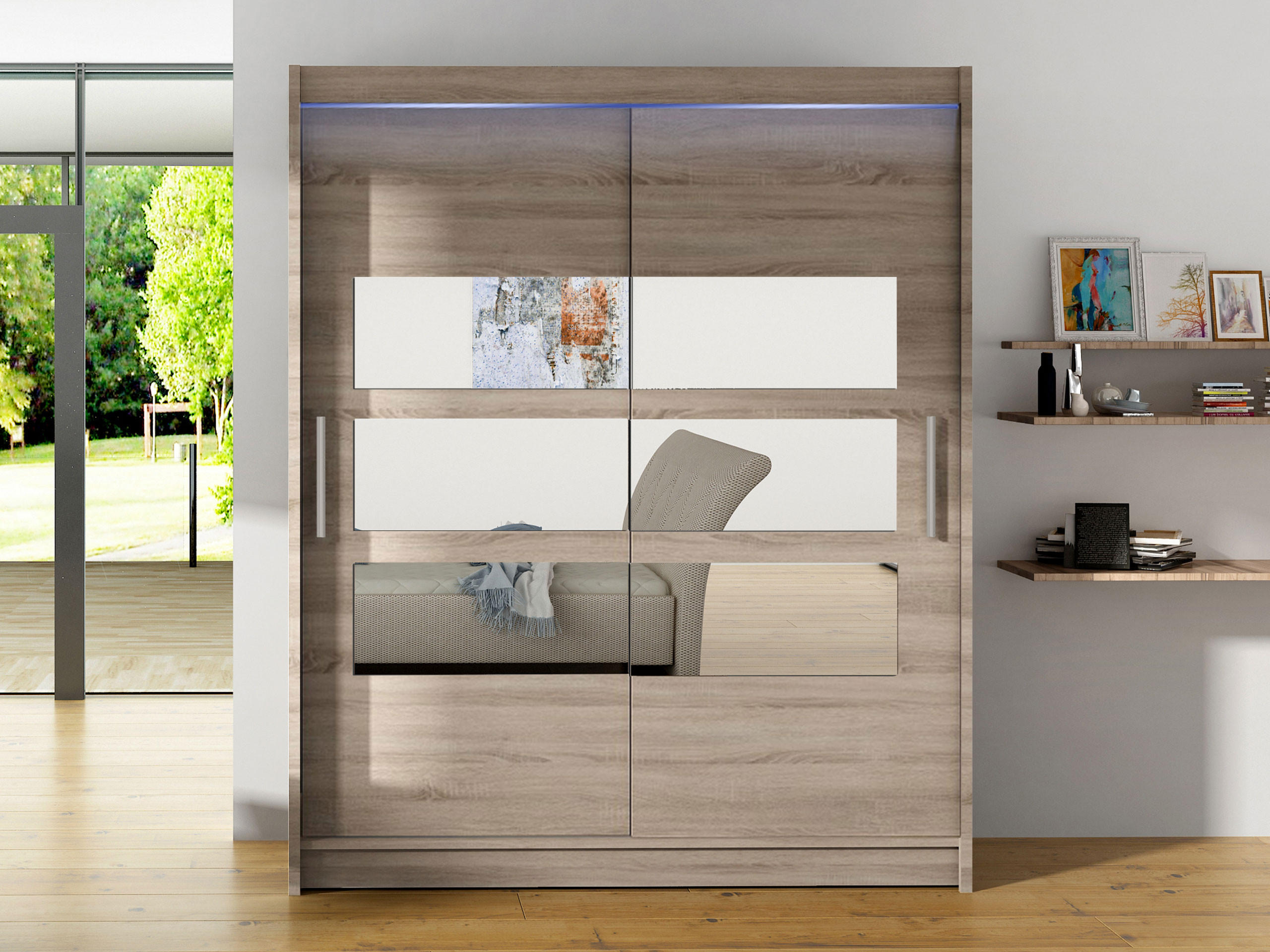 Thumbnail - Mirjan24 Schwebetürenschrank, Trüffeleiche, Metall, Rechteckig, 150x200x58 cm, Schlafzimmer, Kleiderschränke, Schwebetür...