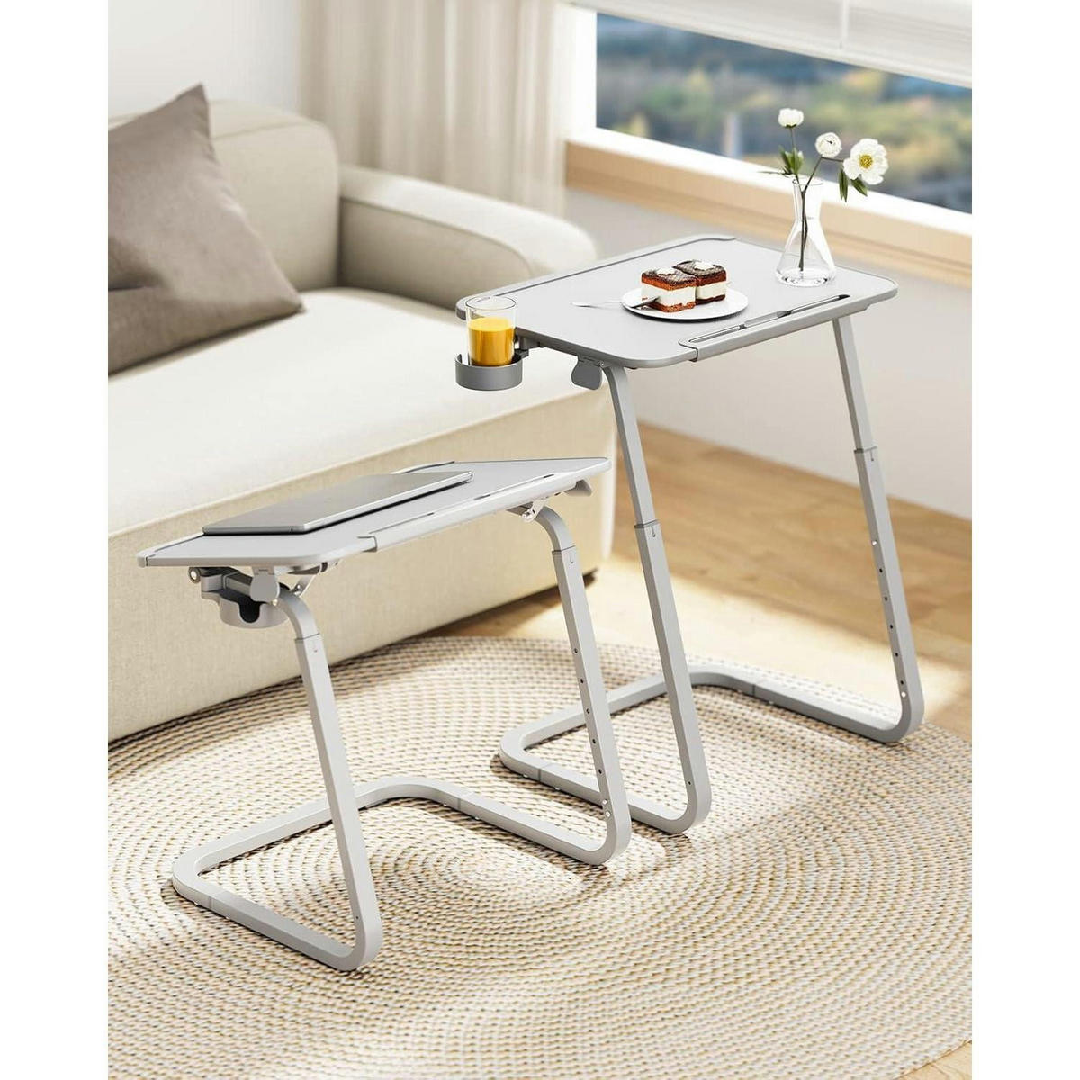 BEISTELLTISCH höhenverstellbar mit Tablet-Schlitz und Getränkehalter 55 x 39 cm Grau - Grau, Kunststoff (54.9/39.4/72.4cm)