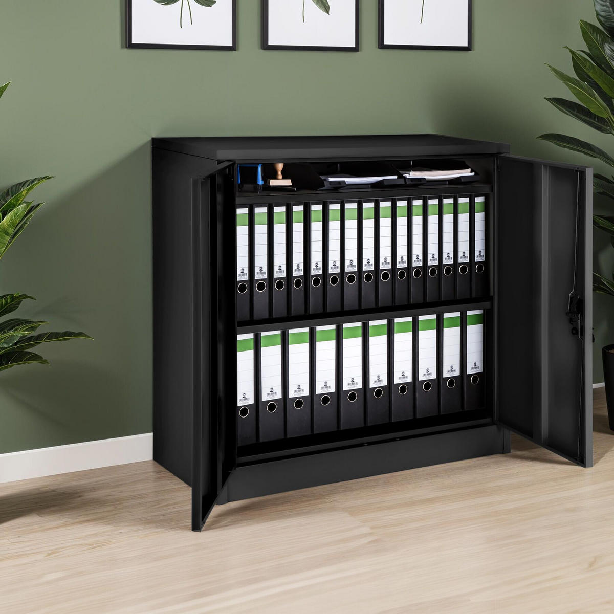 AKTENSCHRANK ,90 x 40 x 90 cm,schwarz - Schwarz, Metall (40/90/90cm) - tectake