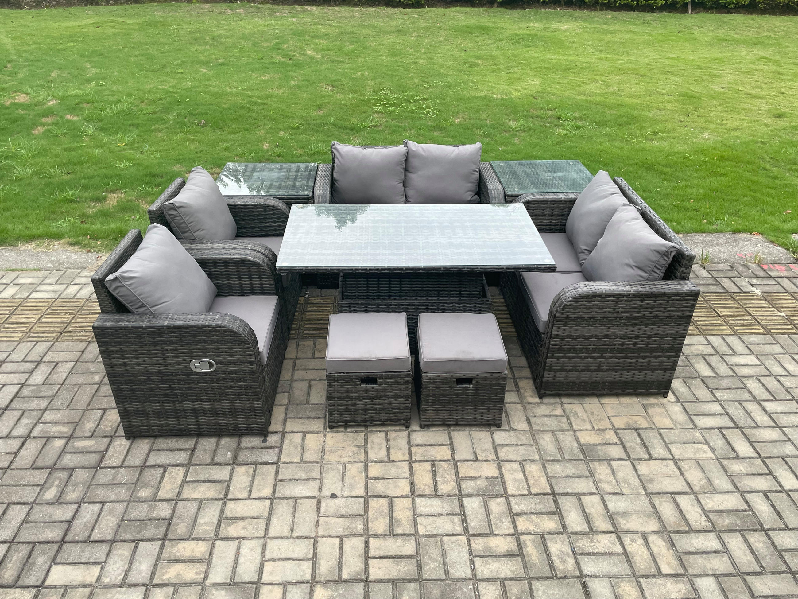GARTENSOFA SET Polyrattan Dunkelgrau 8-Sitzer - Dunkelgrau/Grau, Metall - Fimous