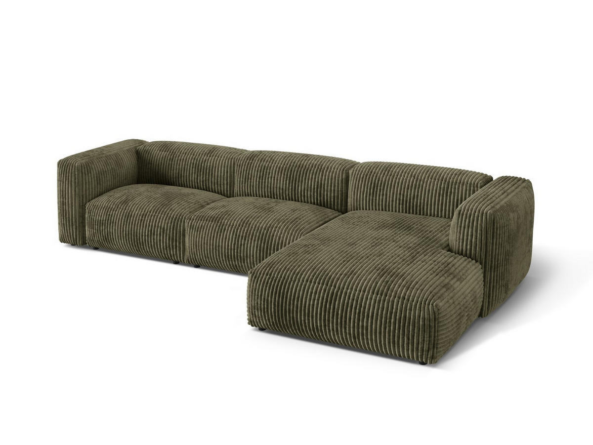ECKSOFA modular rechts Martina aus Cord moosgrün 3 Sitzplätze - Salbeigrün, Textil (176/332cm) - Micadoni