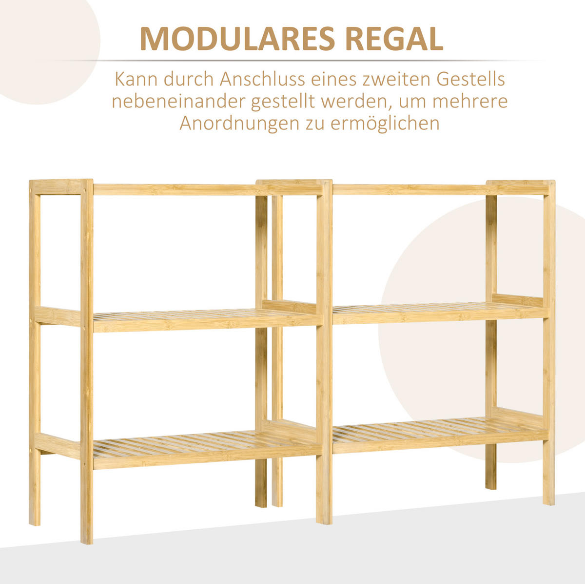 BADEZIMMERREGAL 62x33x80 cm Natur aus Bambus mit 3 Lattenregalen & hohem Sockel - Naturfarben, Naturmaterialien (62/80/33cm) - Modfu