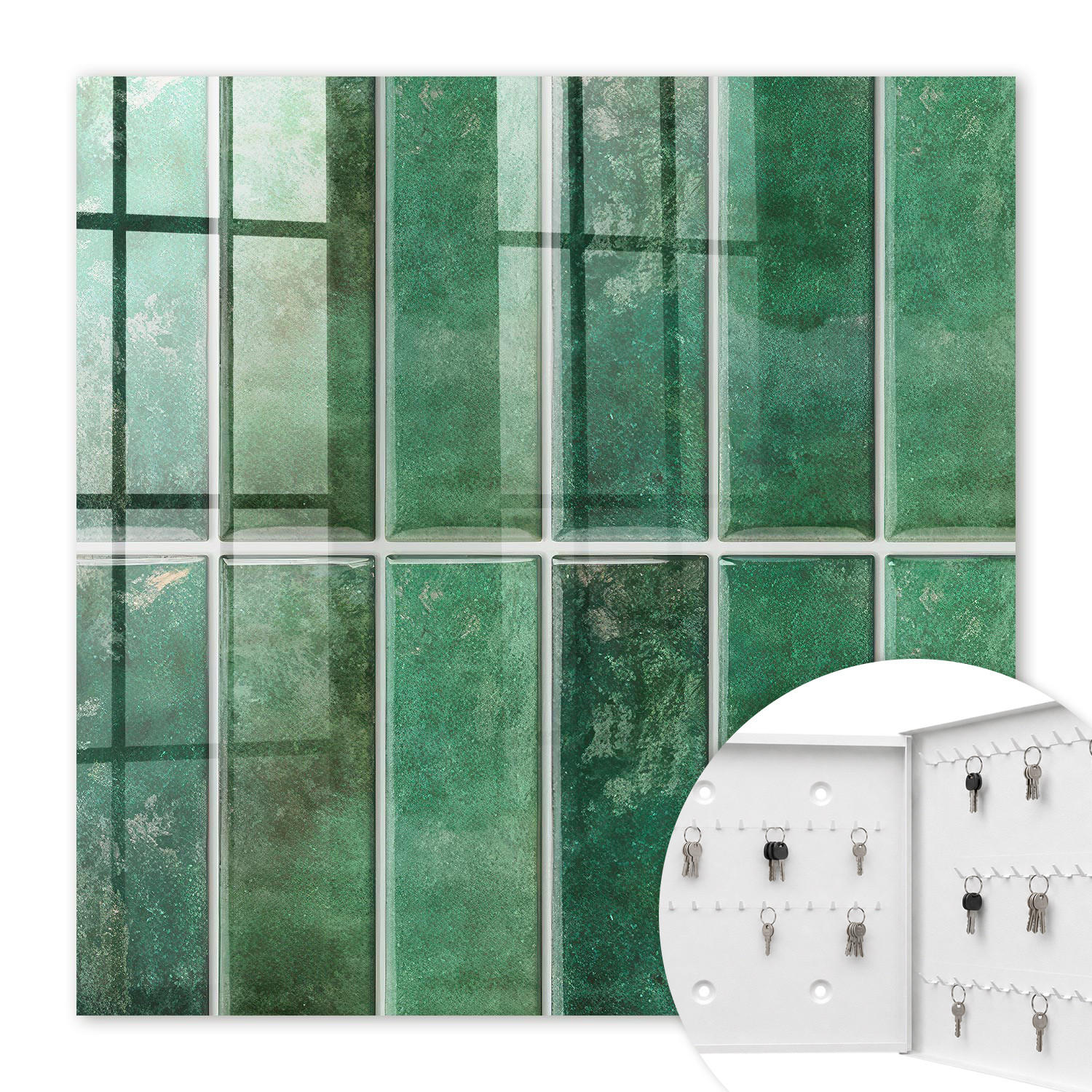 SCHLÜSSELBOX Weiß 30x30 cm – Türöffnung nach rechts - Grünes Muster - Grün, Metall (30/30/5cm) - TULUP