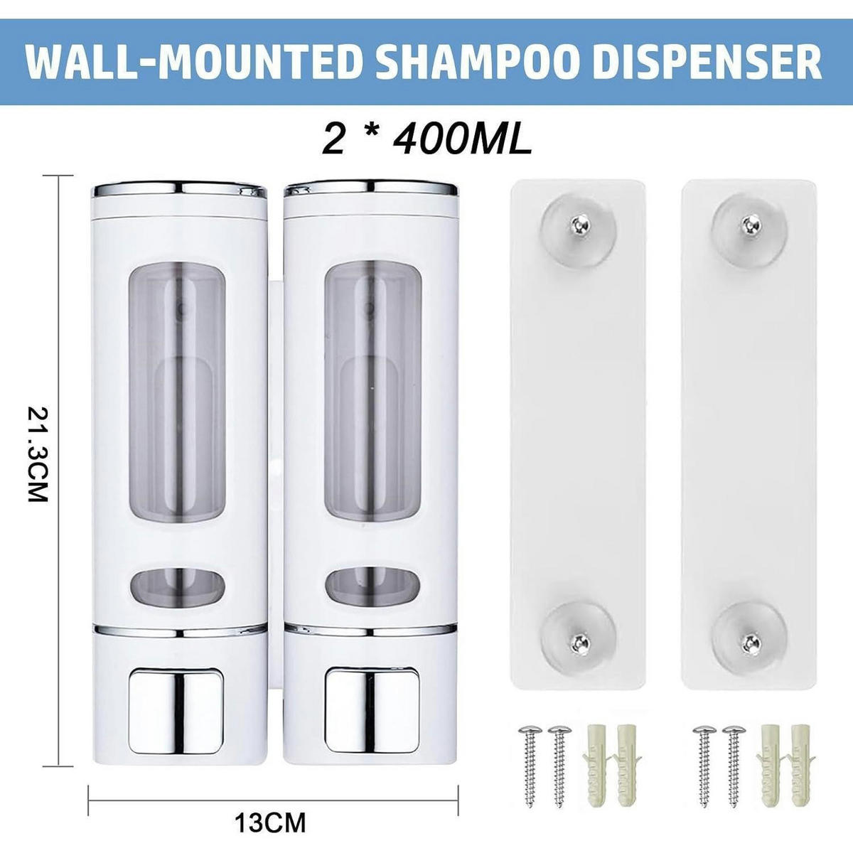 SEIFENSPENDER 2-teiliges Set Wandmontage Ohne Bohren 400 ml Weiß - Weiß, Kunststoff (6.5/21.3/13cm)