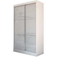 SCHWEBETÜRENSCHRANK Viva 120/216/61 weiß mit Lacobel-Glas - Weiß, Holzwerkstoff (120/216/61cm) - Beautysofa