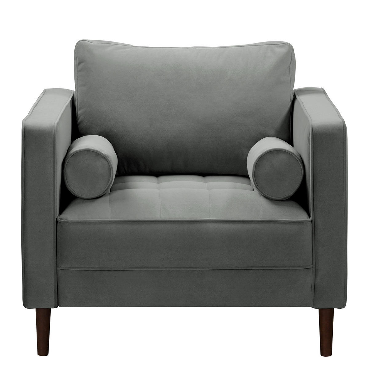 SESSEL - Samt - Dunkelbraun/Grau, Birkenholz/Textil (90/80/86cm) - home24