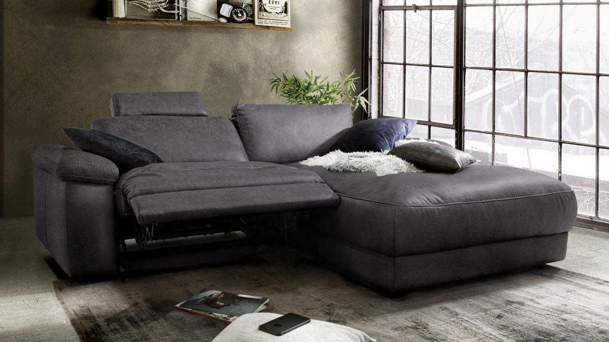 ECKSOFA MOTORISCH. RELAXFUNKTION LOLA Schwarz Webstoff - Schwarz, Textil (233/178cm) - KAWOLA