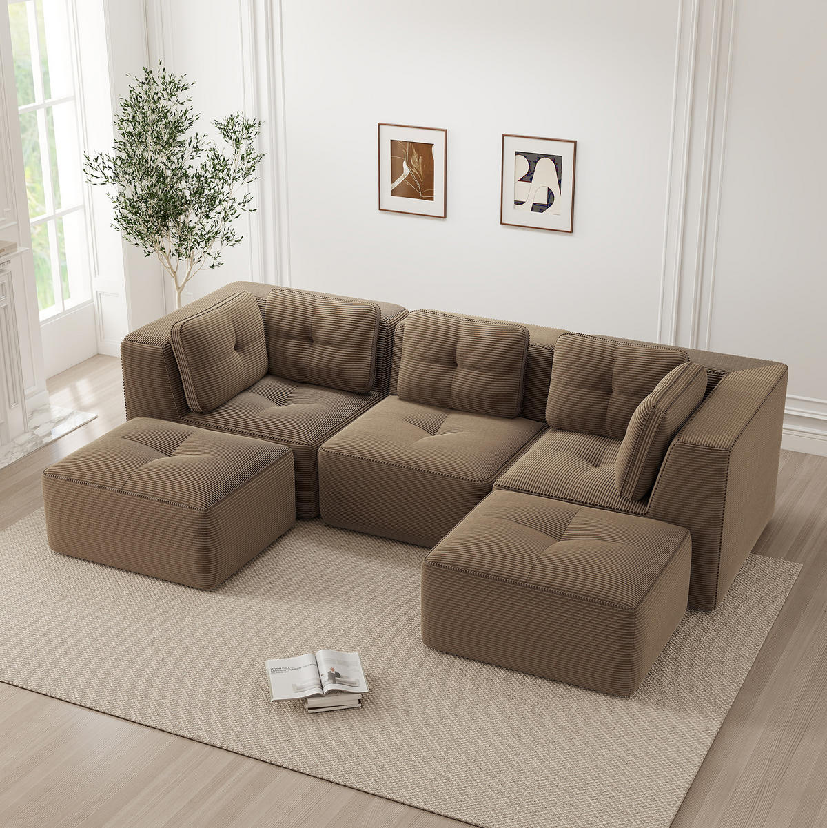 SOFA modular Ecksofa Cord Brown 3er-Set - Braun, Kunststoff (177/69/297.1cm) - Meubliv