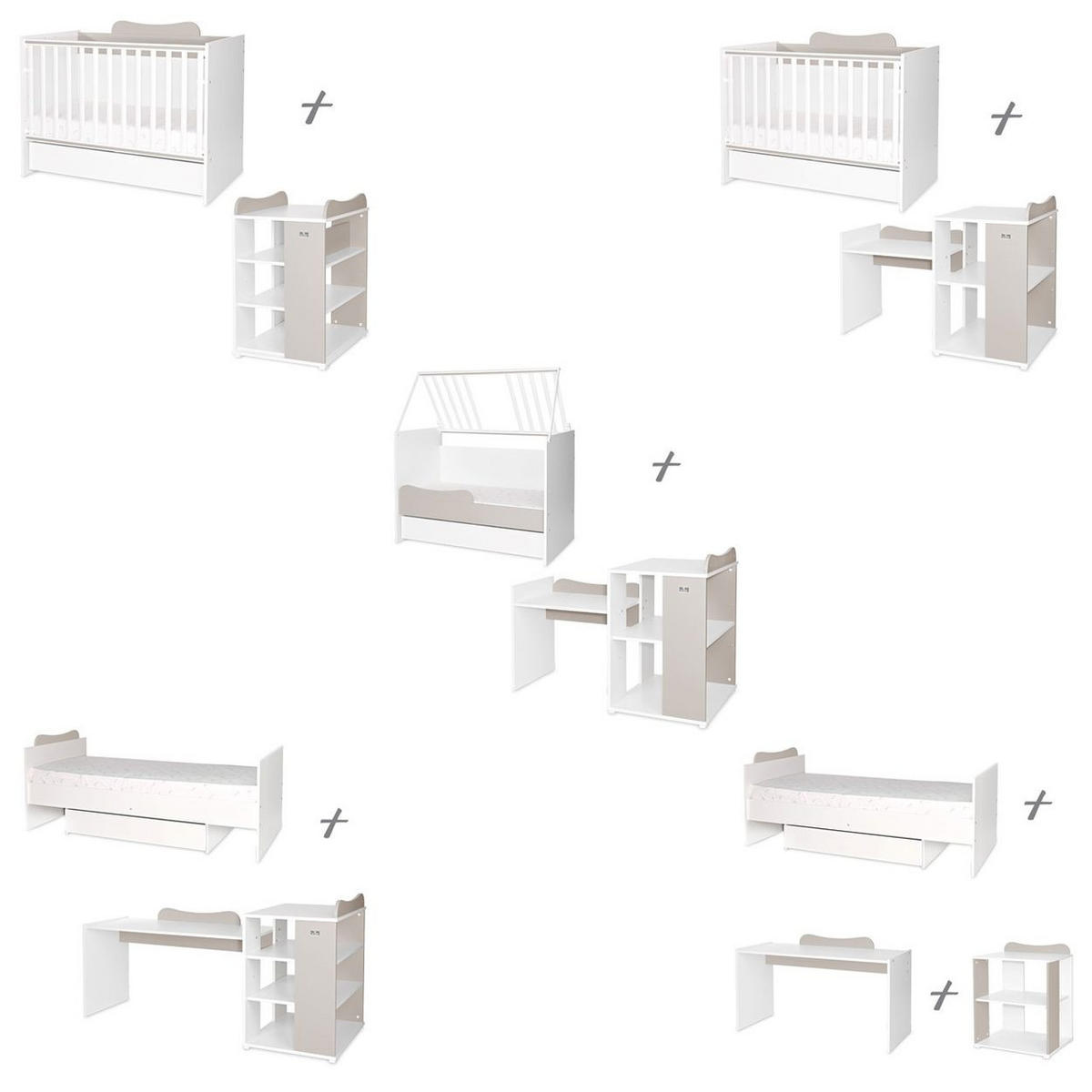 BABYBETT Multi beige 190 x 82 cm, Wickelkommode, Hausbett, Jugendbett, Schreibtisch - Beige, Holzwerkstoff (60/120cm) - Lorelli