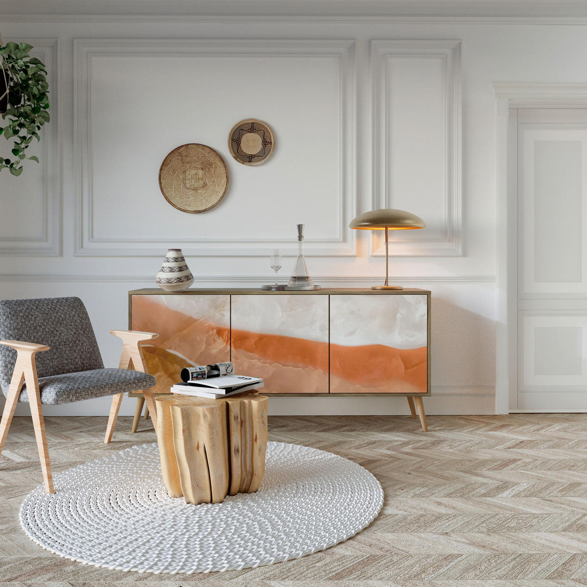 SIDEBOARD SANDHILLS SPLENDOUR, Eicheneffekt, 164,5x42x77,5 cm, 3 Türen - Eichefarben/Buchefarben, Holzwerkstoff/Buchenholz (164.5/77.5/42cm) - SpaceRebels