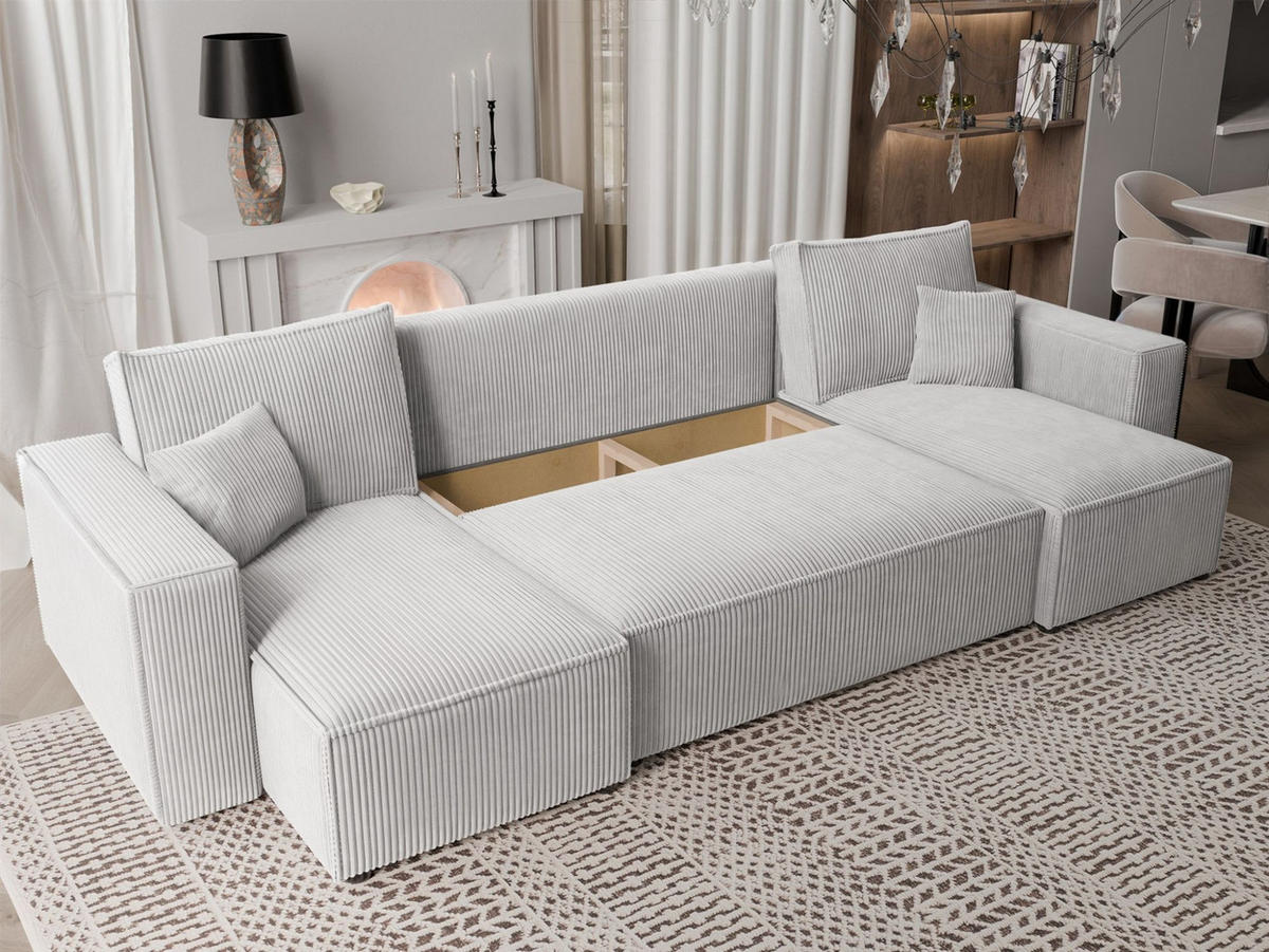 WOHNLANDSCHAFT Adara Schlaffunktion - Hellgrau, Holzwerkstoff/Textil (312/83/145cm) - Fun Möbel