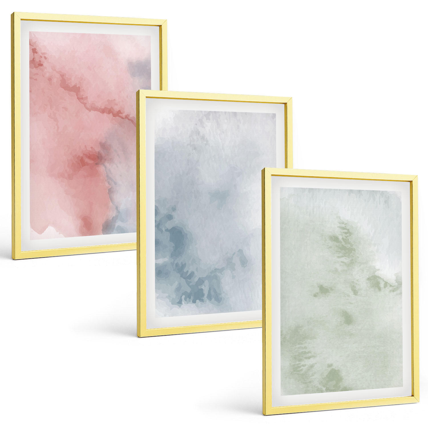 BILDER SET 3er Set - 40x60 cm Goldrahmen - Pastellfarbene Aquarellstrukturen - Goldfarben, Kunststoff (40/60cm) - TULUP