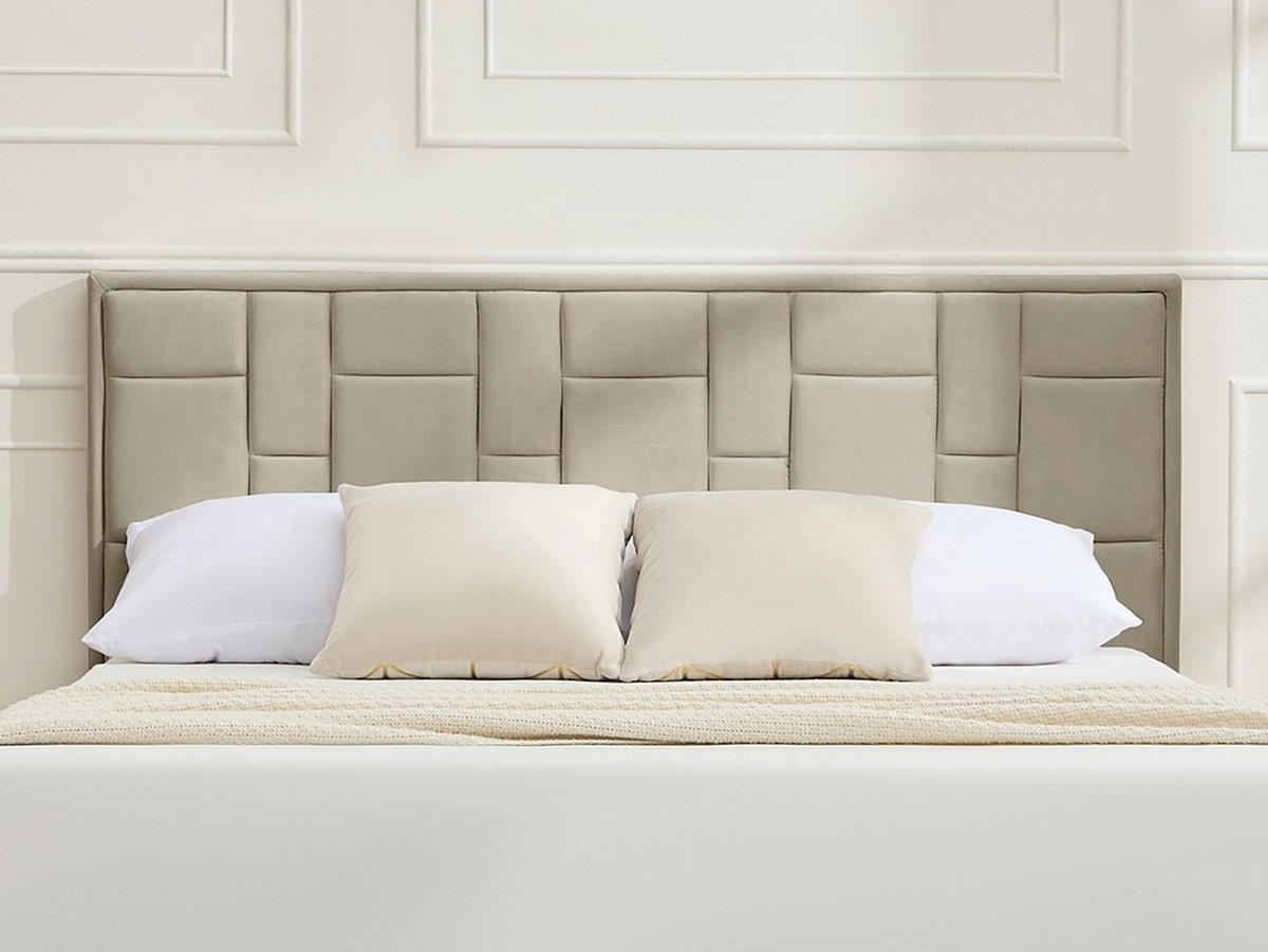 BETTKOPFTEIL - 140 cm - Samt - Taupe - HERMINE - Braun, Textil (140/110/8cm) - Vente-Unique