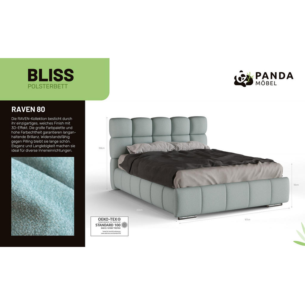 Thumbnail - Panda Möbel Polsterbett, Hellgrau, Holz, Mode, 140x206 cm, Oeko-Tex® Standard 100, Schlafzimmer, Betten, Polsterbetten
