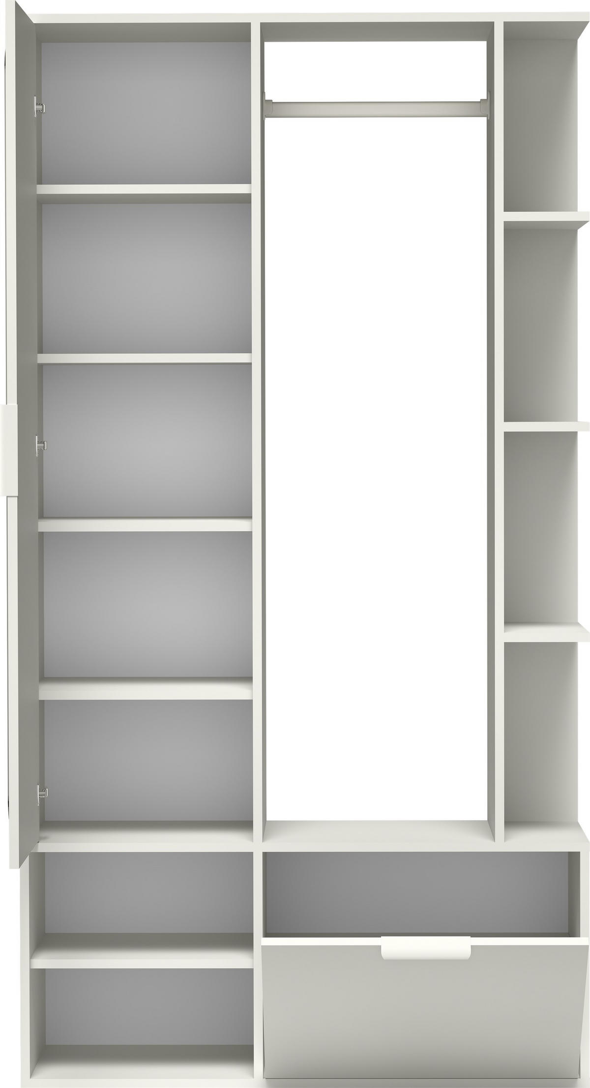 GARDEROBE Mela mit Spiegel, Sitzbank & Kleiderstange – 100/189/33 cm – Weiß - Weiß, Holzwerkstoff/Metall (100/189.4/33cm) - WFL GROUP