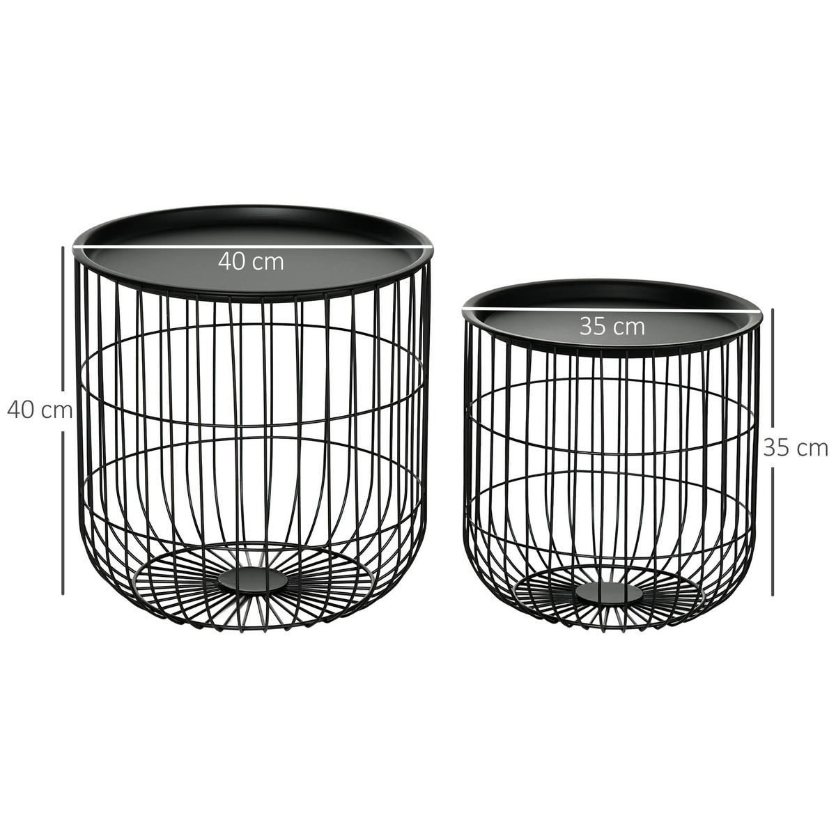 COUCHTISCH-SET rund, Stahl, Schwarz - Schwarz, Metall (40/40/40cm) - HOMCOM