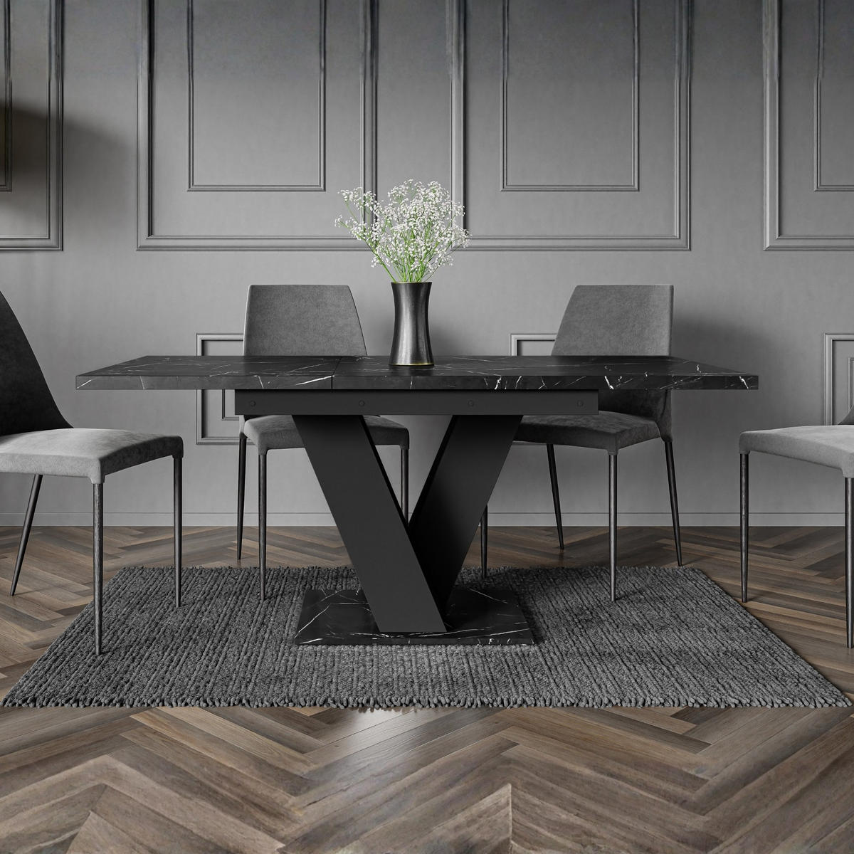 ESSTISCH Royal Schwarz Marmoptik Ausziehbar 120 - 160 cm - Schwarz, Holzwerkstoff (120/80/75cm) - PROSPERO
